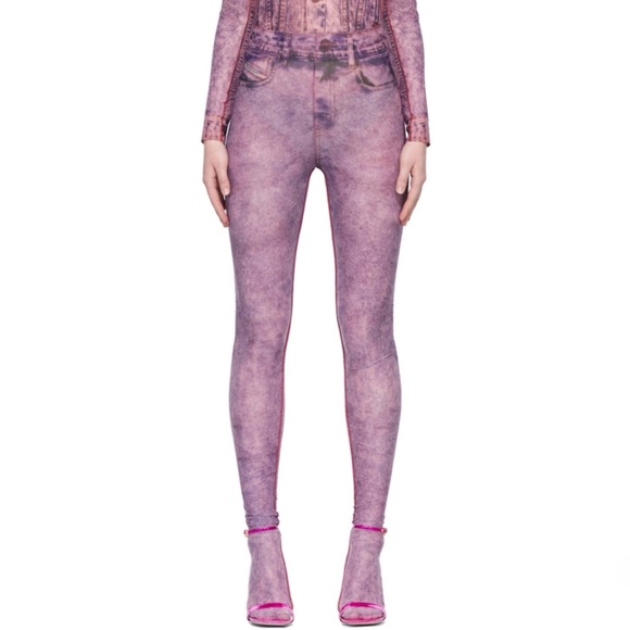 Diesel Accessories - DIESEL PURPLE SHEER DENIM JEAN GRAPHIC PRINT P-KOLL D1 TIGHTS FOOTED LEGGINGS